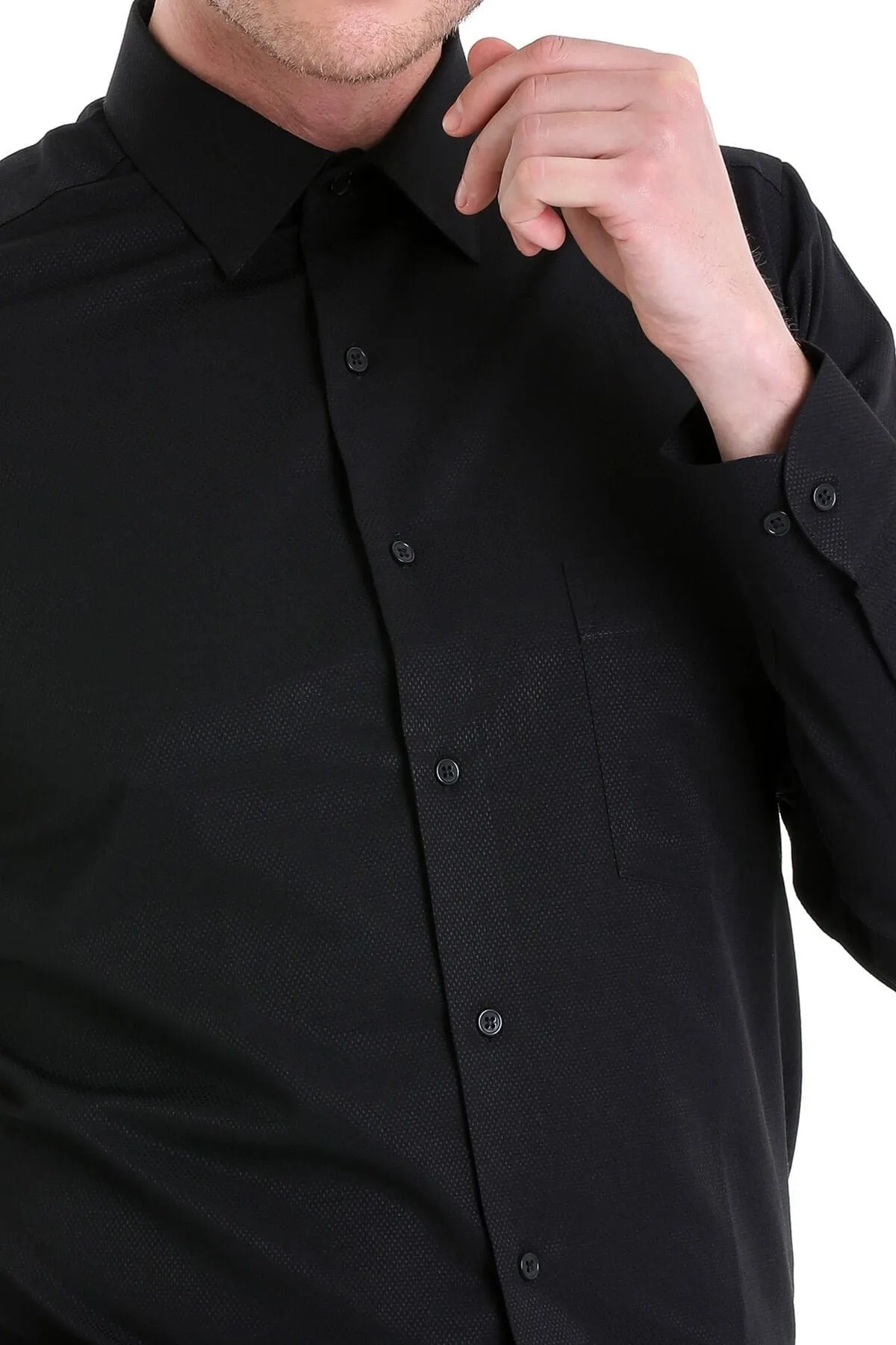 Classic Cotton Blend Black Dress Shirt