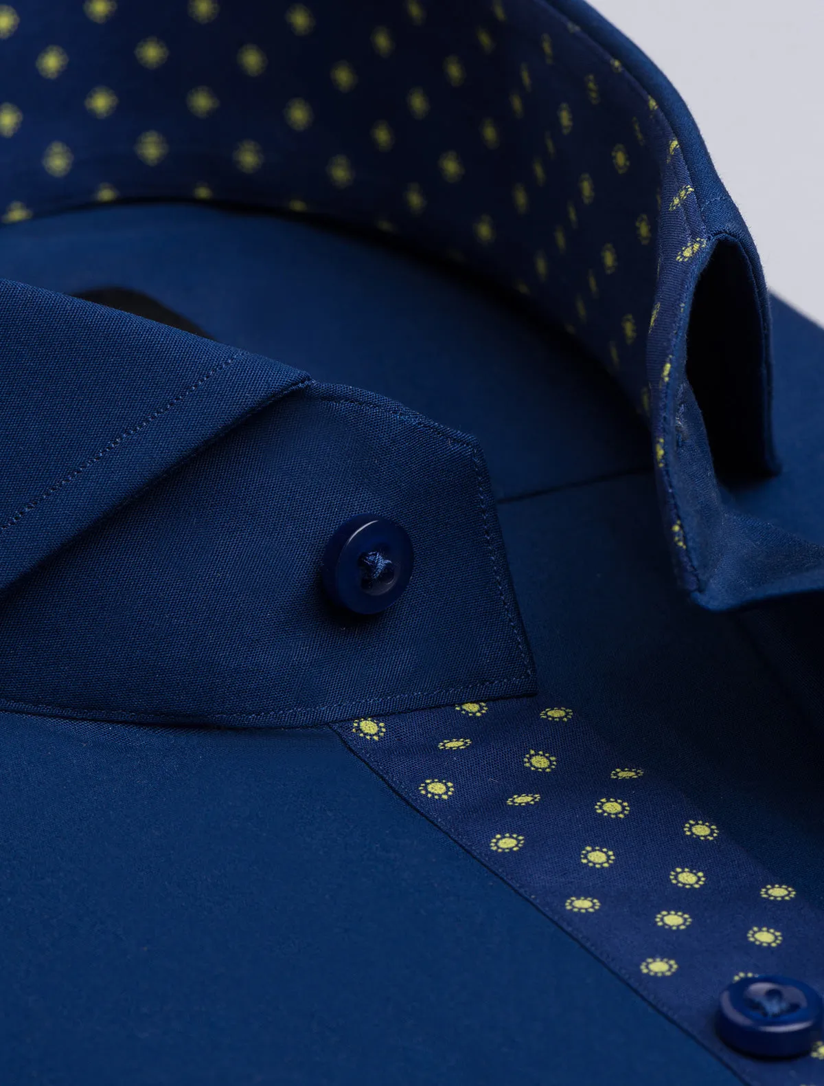 DARK BLUE DRESS SHIRT- FLORAL DETAILED