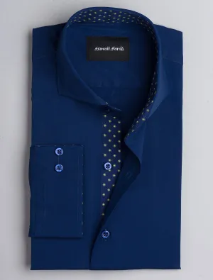 DARK BLUE DRESS SHIRT- FLORAL DETAILED