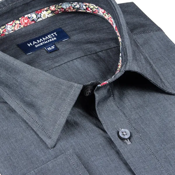 Dark Grey Men's Shirt With Liberty Print Contrast Detail