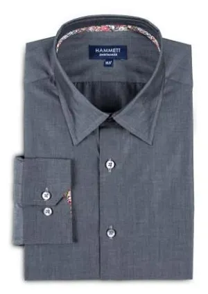 Dark Grey Men's Shirt With Liberty Print Contrast Detail