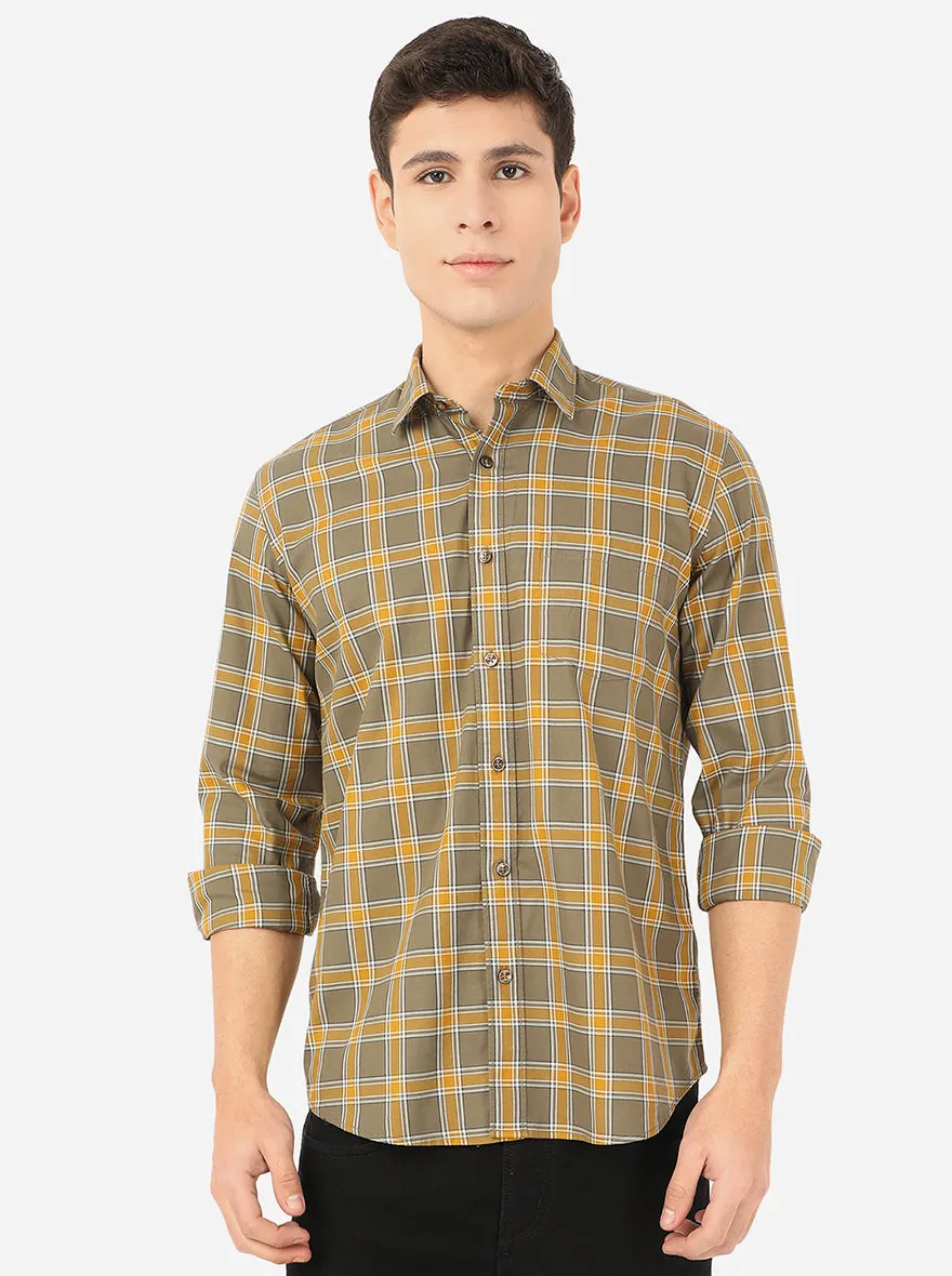 Dark Olive Checked Slim Fit Casual Shirt | JadeBlue