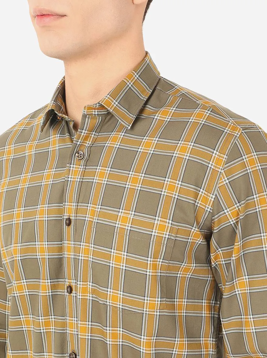 Dark Olive Checked Slim Fit Casual Shirt | JadeBlue