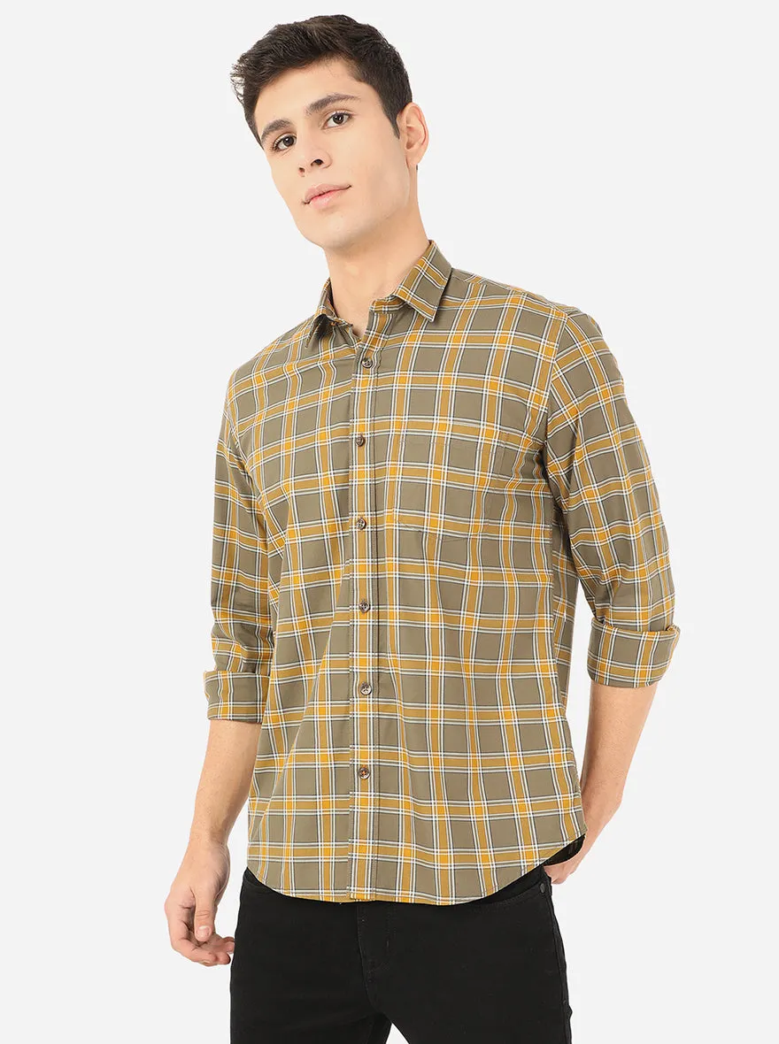 Dark Olive Checked Slim Fit Casual Shirt | JadeBlue