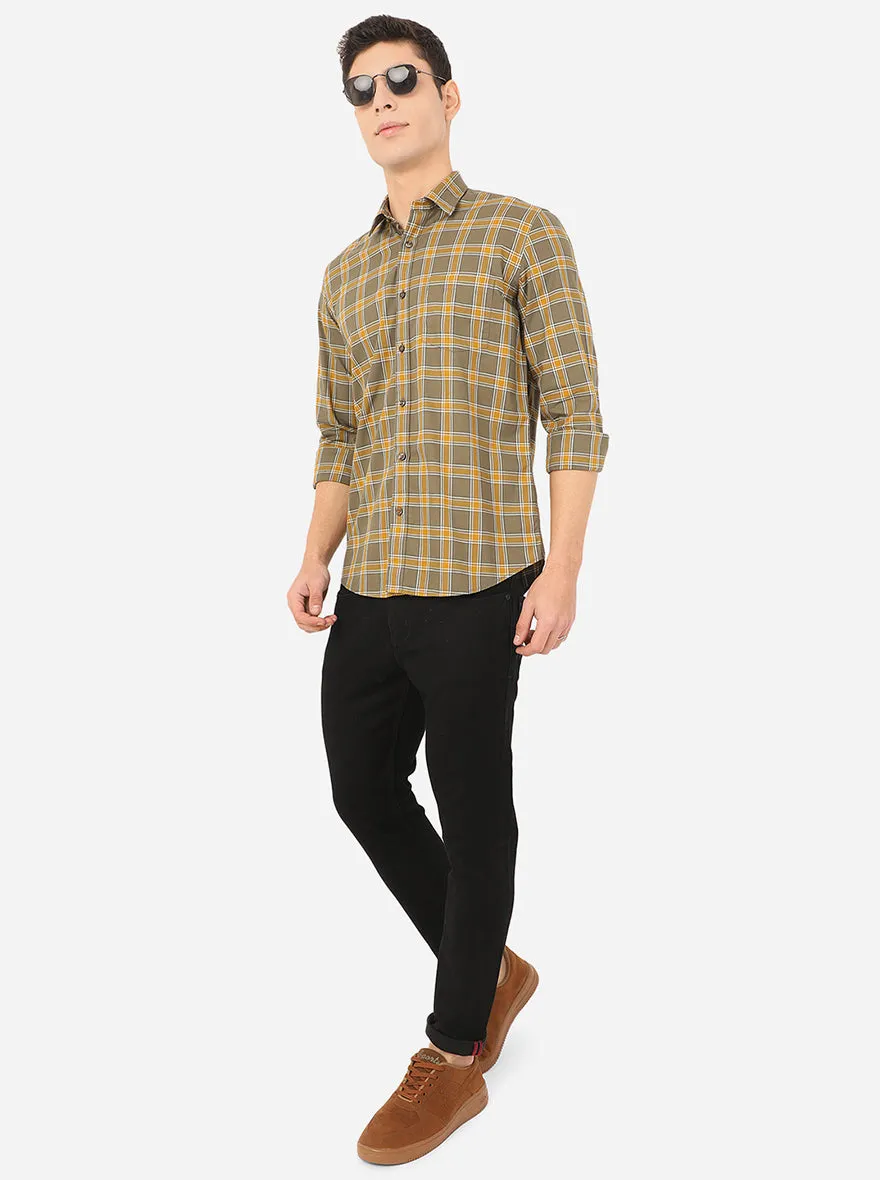 Dark Olive Checked Slim Fit Casual Shirt | JadeBlue