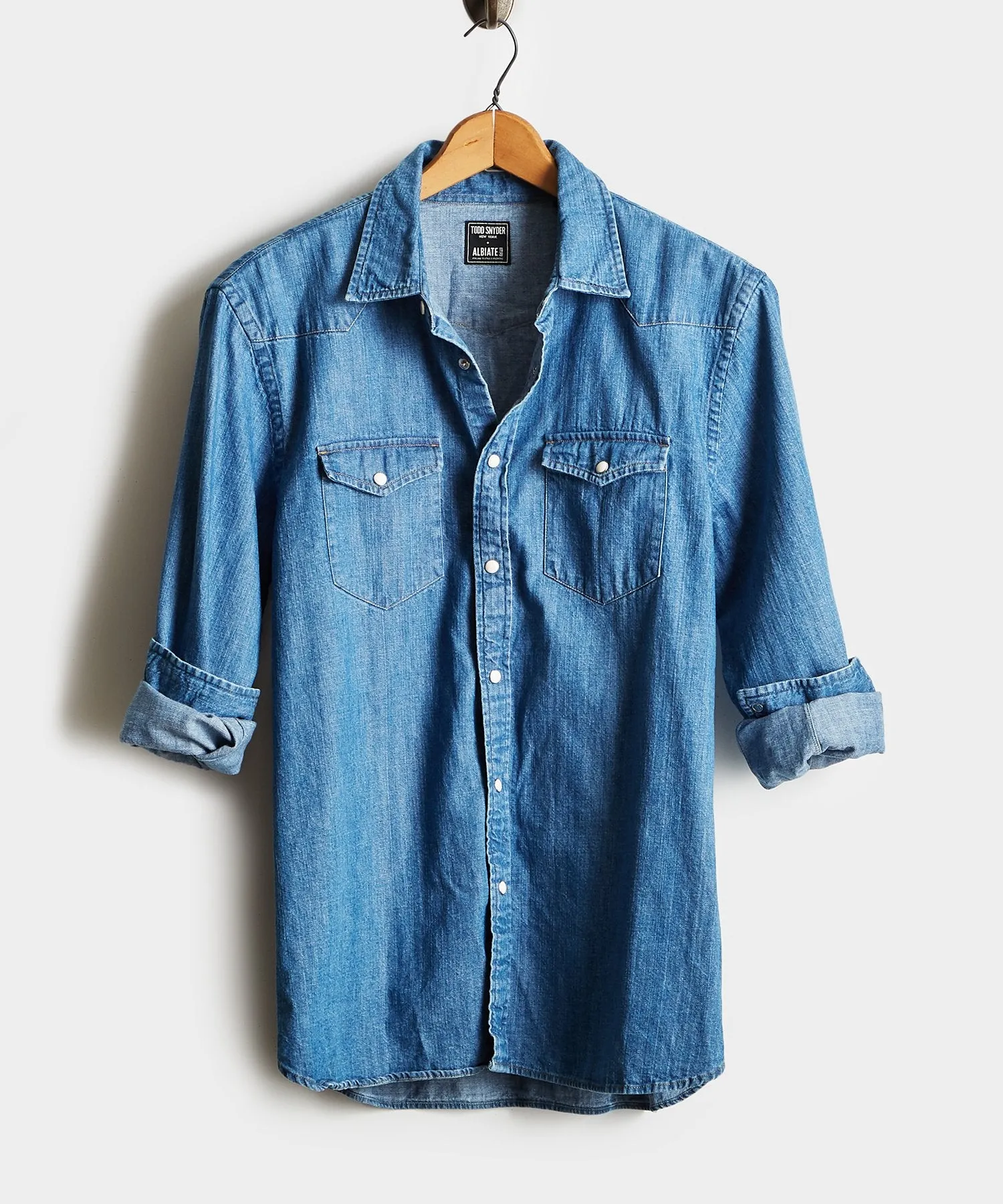 Denim Western Long Sleeve Shirt in Medium Blue