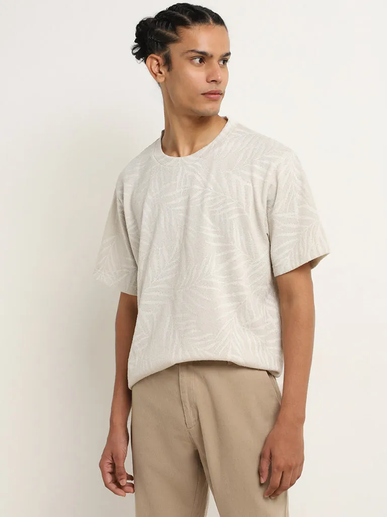 ETA Beige Leaf Design Relaxed-Fit T-Shirt