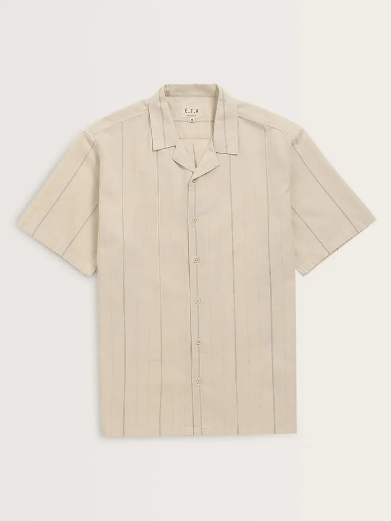 ETA Beige Striped Design Relaxed-Fit Cotton Shirt