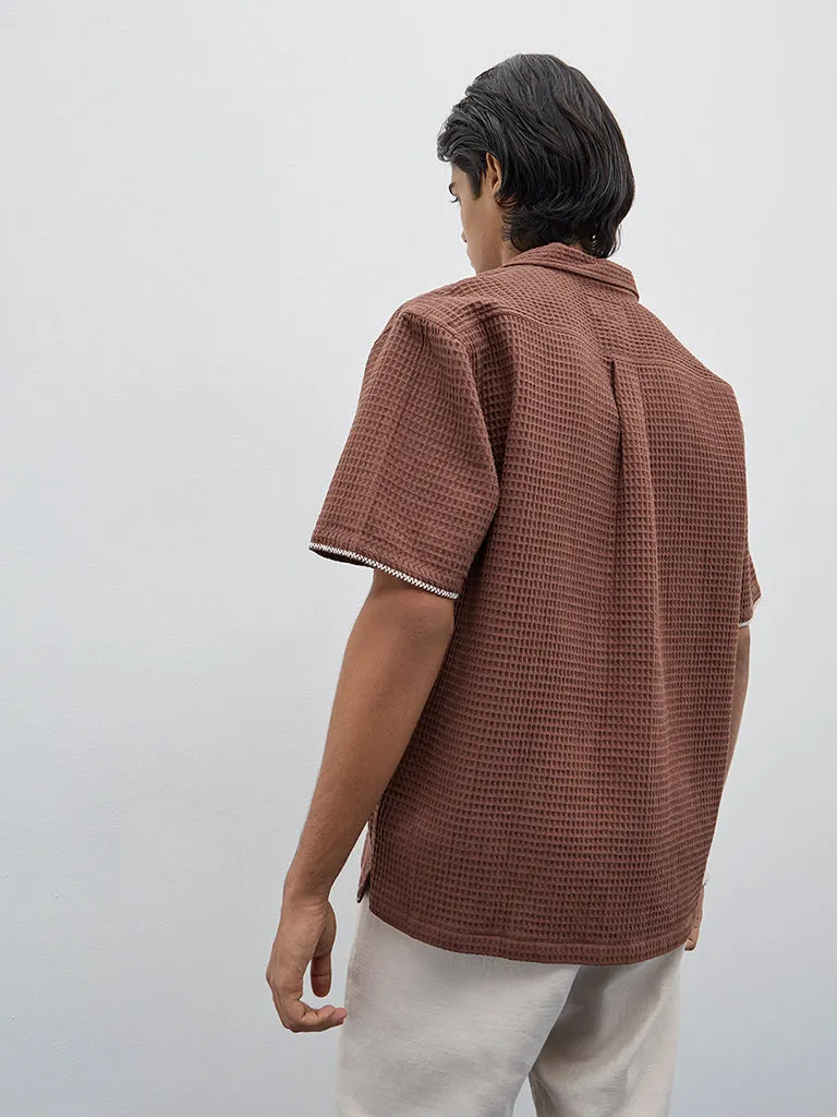 ETA Brown Waffle-Textured Relaxed-Fit Cotton Shirt