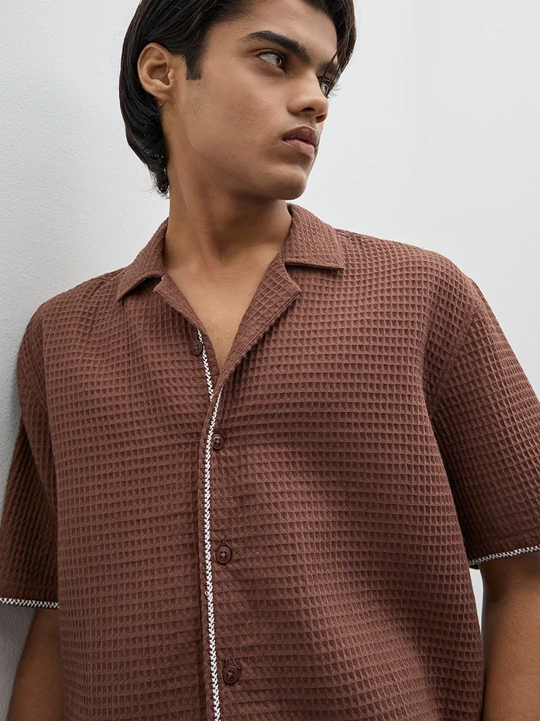 ETA Brown Waffle-Textured Relaxed-Fit Cotton Shirt