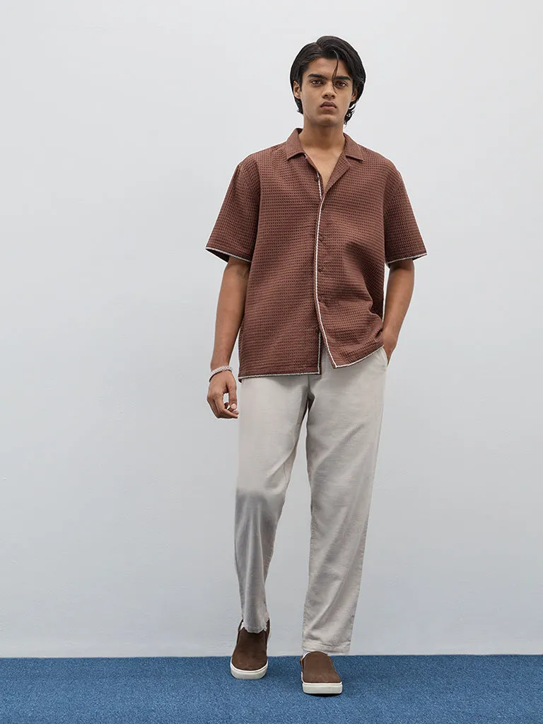 ETA Brown Waffle-Textured Relaxed-Fit Cotton Shirt