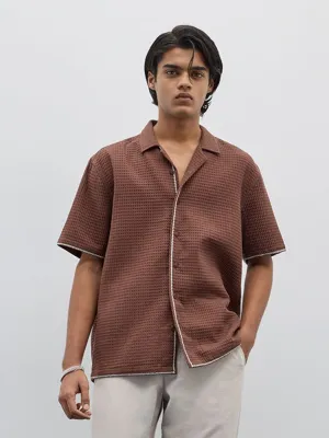 ETA Brown Waffle-Textured Relaxed-Fit Cotton Shirt