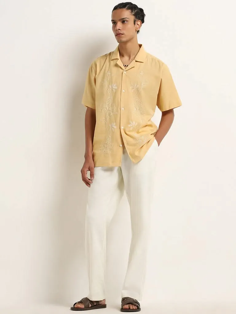 ETA Dusty Yellow Embroidered Relaxed-Fit Cotton Shirt