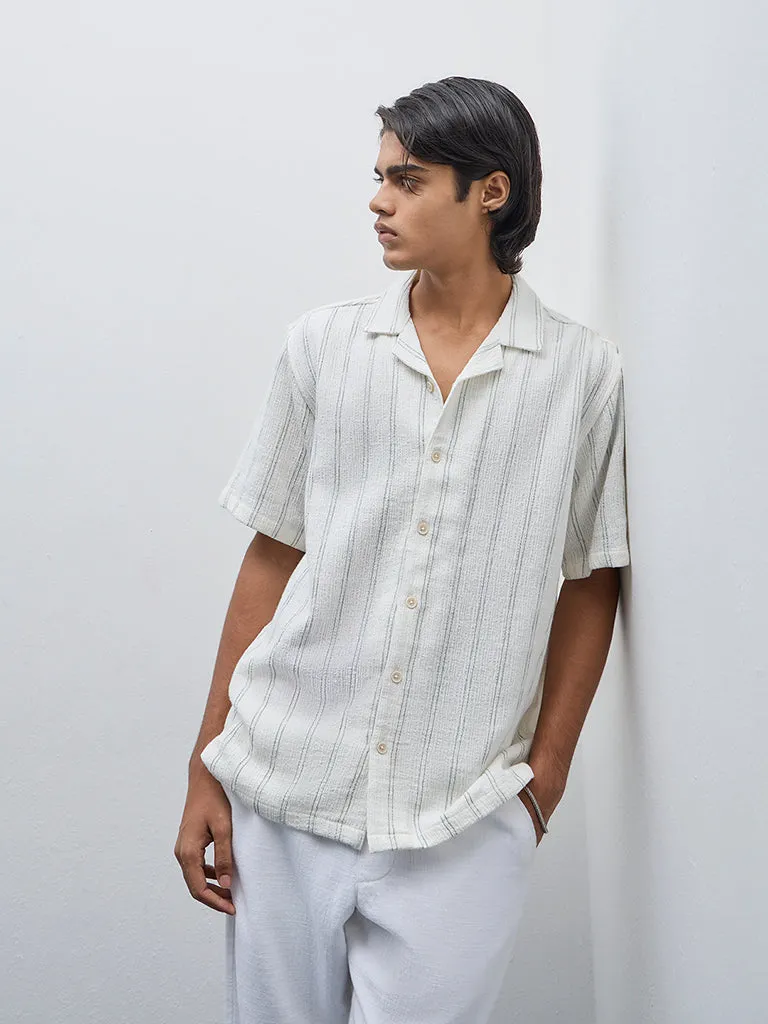 ETA Off-White Stripe Printed Relaxed-Fit Shirt