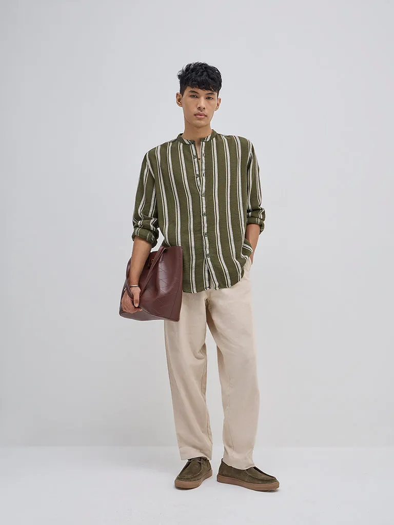 ETA Olive Striped Relaxed-Fit Cotton Shirt