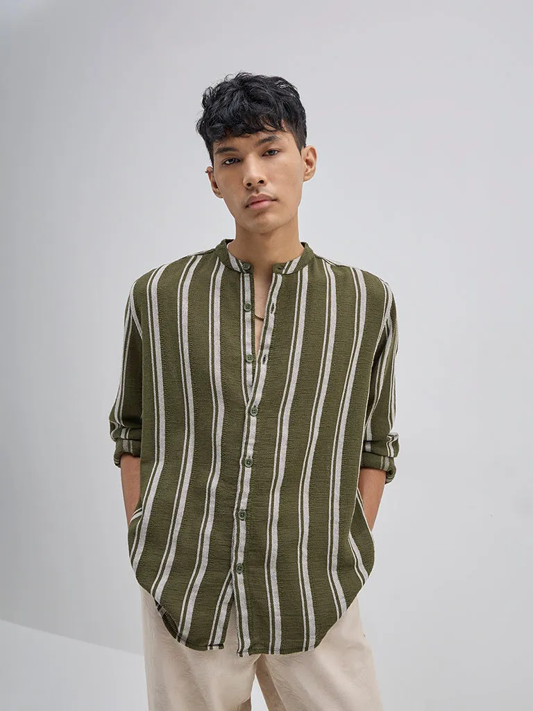 ETA Olive Striped Relaxed-Fit Cotton Shirt