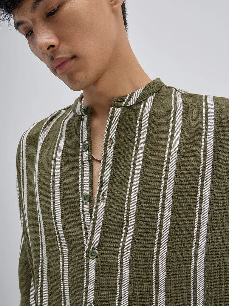 ETA Olive Striped Relaxed-Fit Cotton Shirt