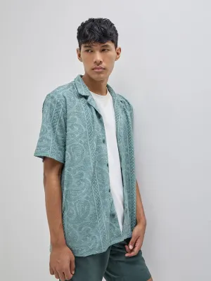 ETA Teal Embroidered Relaxed-Fit Cotton Shirt