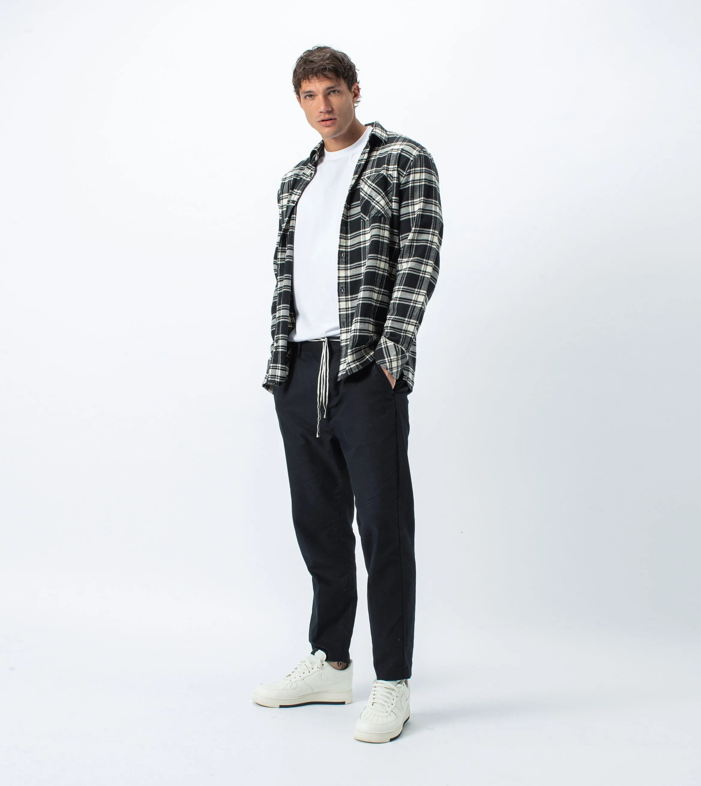 Flannel Lightweight LS Shirt Black/Milk - Sale