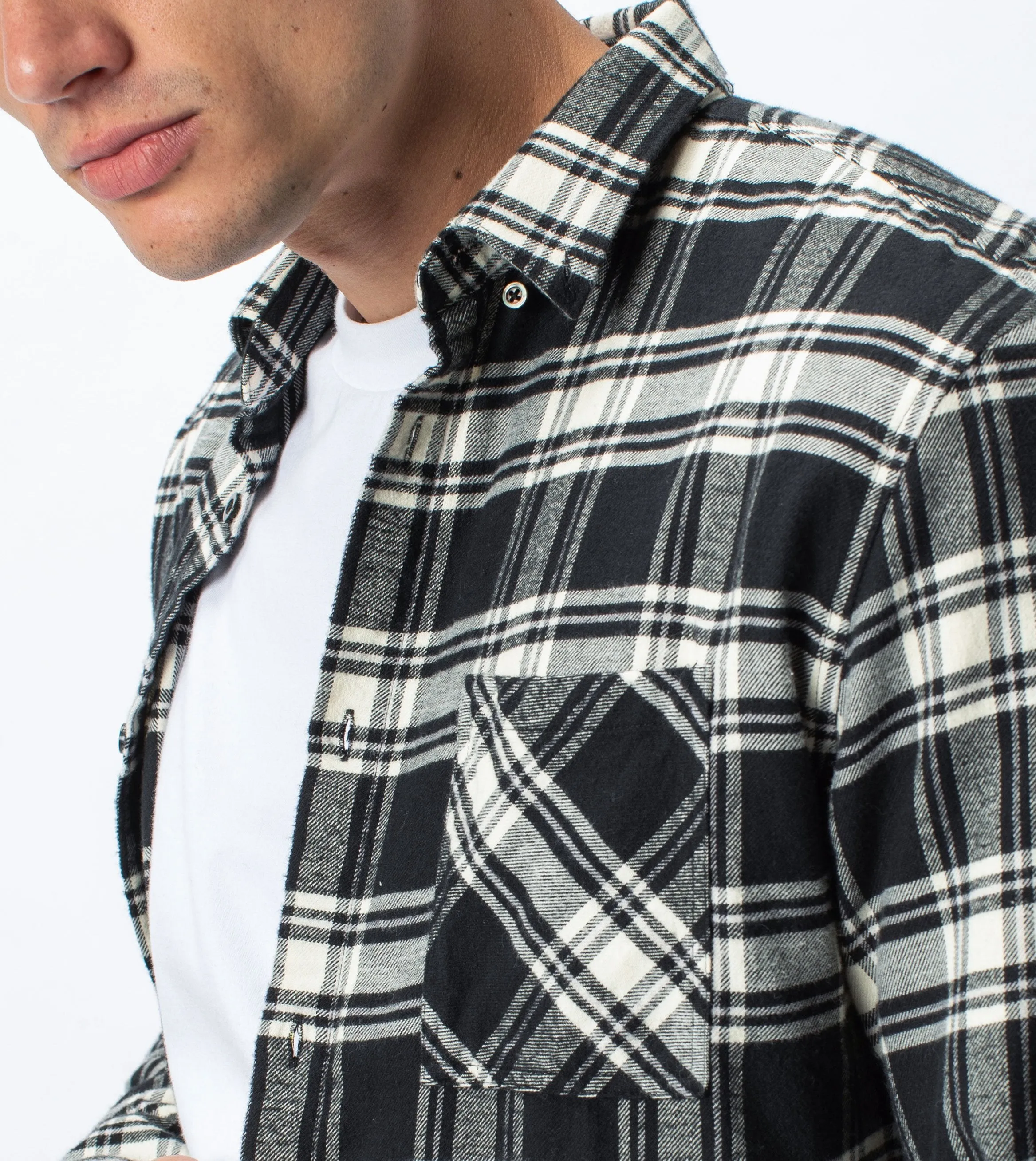 Flannel Lightweight LS Shirt Black/Milk - Sale