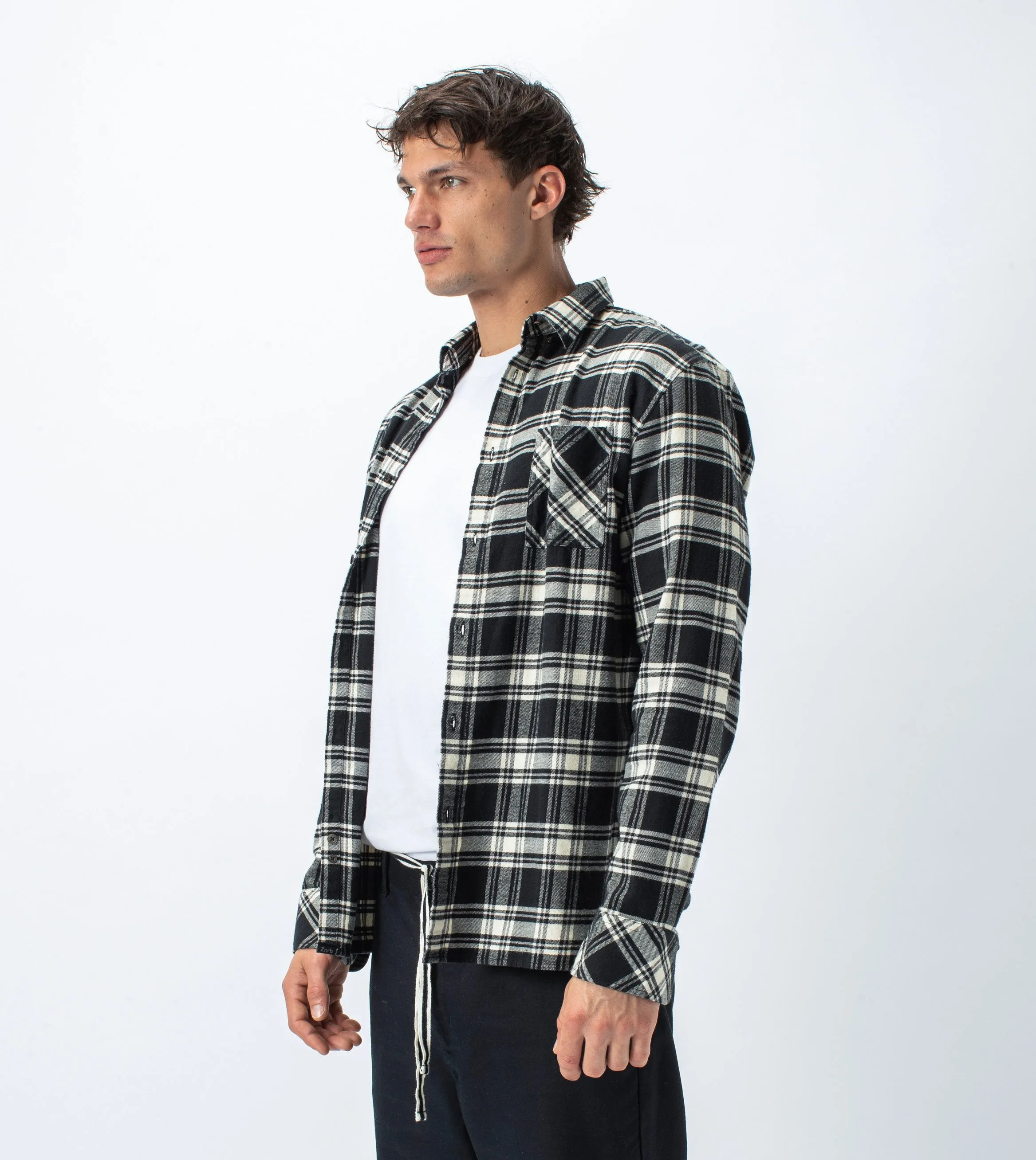 Flannel Lightweight LS Shirt Black/Milk - Sale