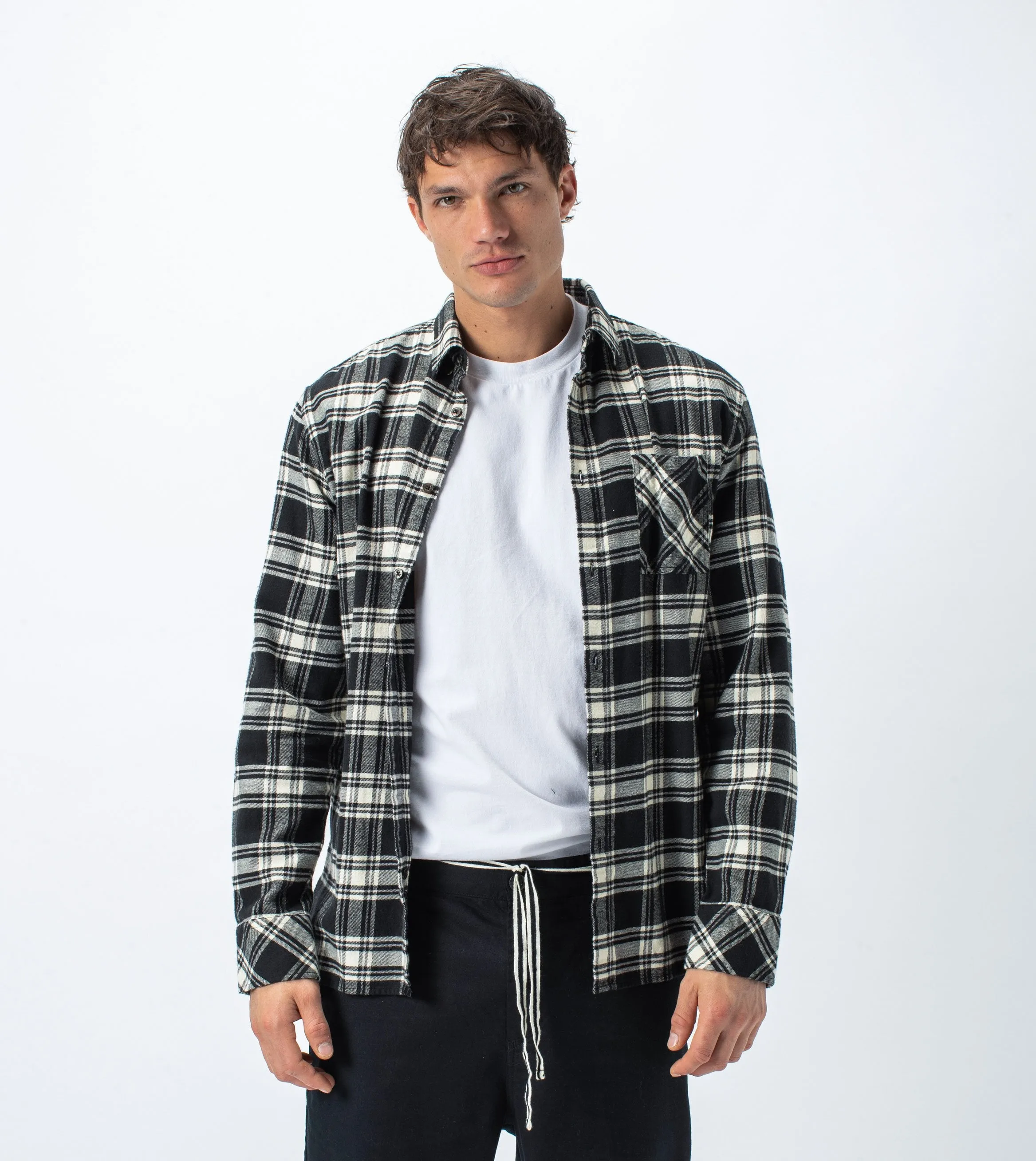 Flannel Lightweight LS Shirt Black/Milk - Sale