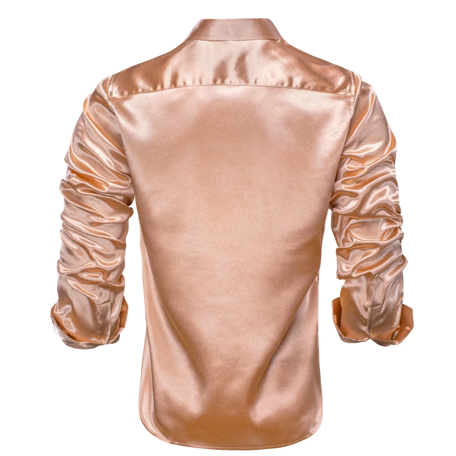 Flesh Pink Solid Silk Men's Long Sleeve Shirt