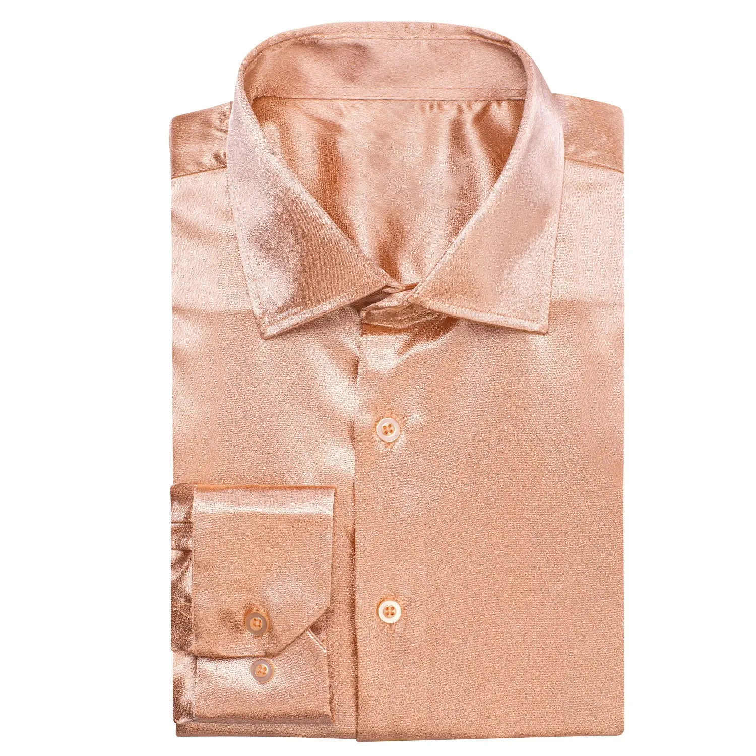 Flesh Pink Solid Silk Men's Long Sleeve Shirt