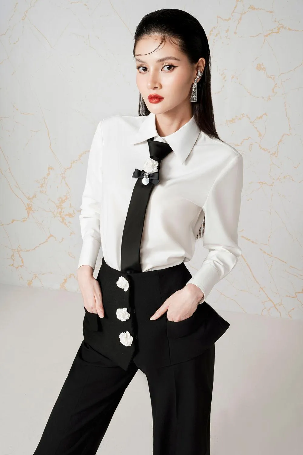 Gevena Straight Collared Neck Cotton Silk Shirt