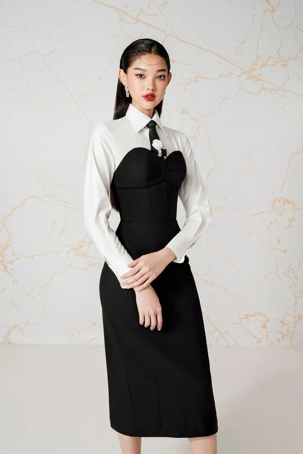 Gevena Straight Collared Neck Cotton Silk Shirt