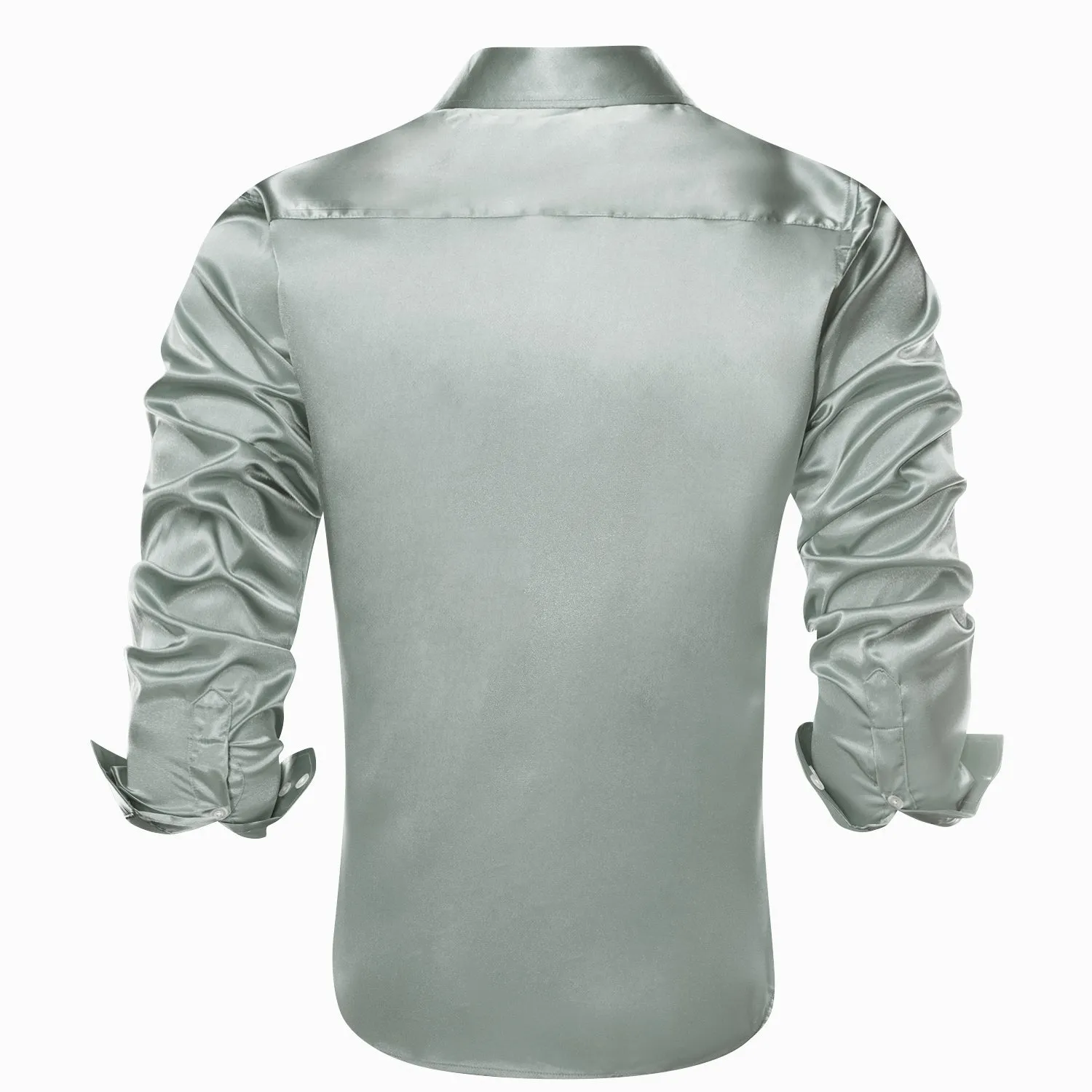 Grey Solid Satin Silk Men's Long Sleeve Business Shirt