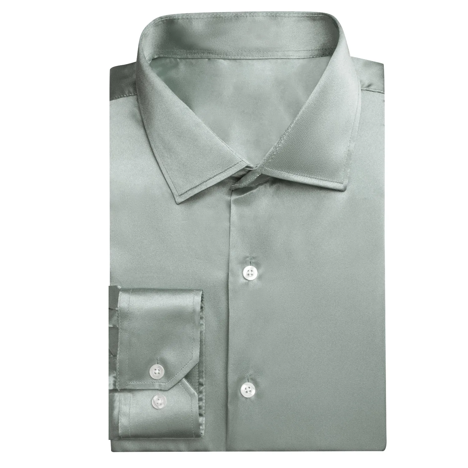 Grey Solid Satin Silk Men's Long Sleeve Business Shirt