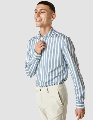 Lightweight Classic Shirt Bold Stripes Light Blue Slim