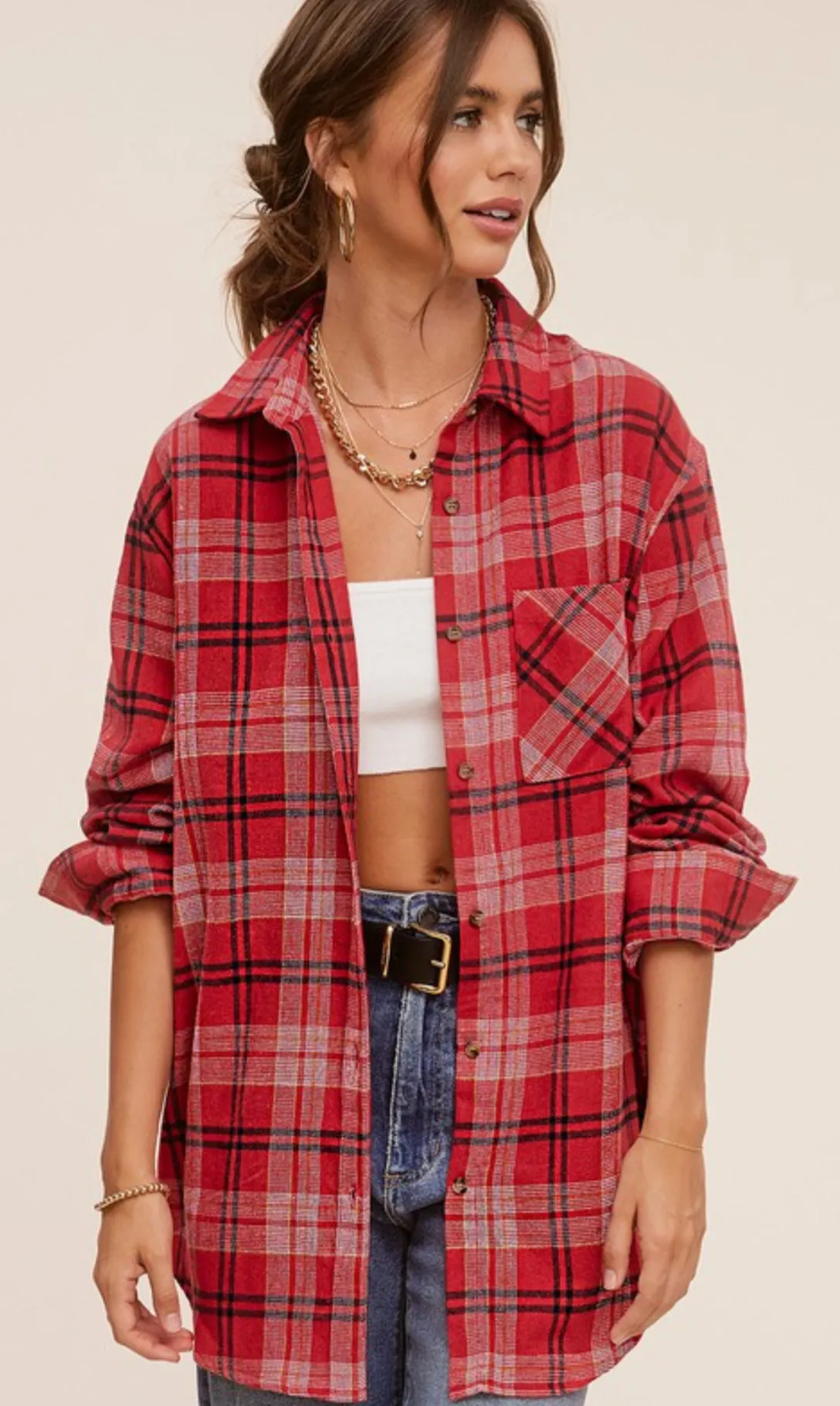 Lola Super Soft Boyfriend Plaid Shirt: Red