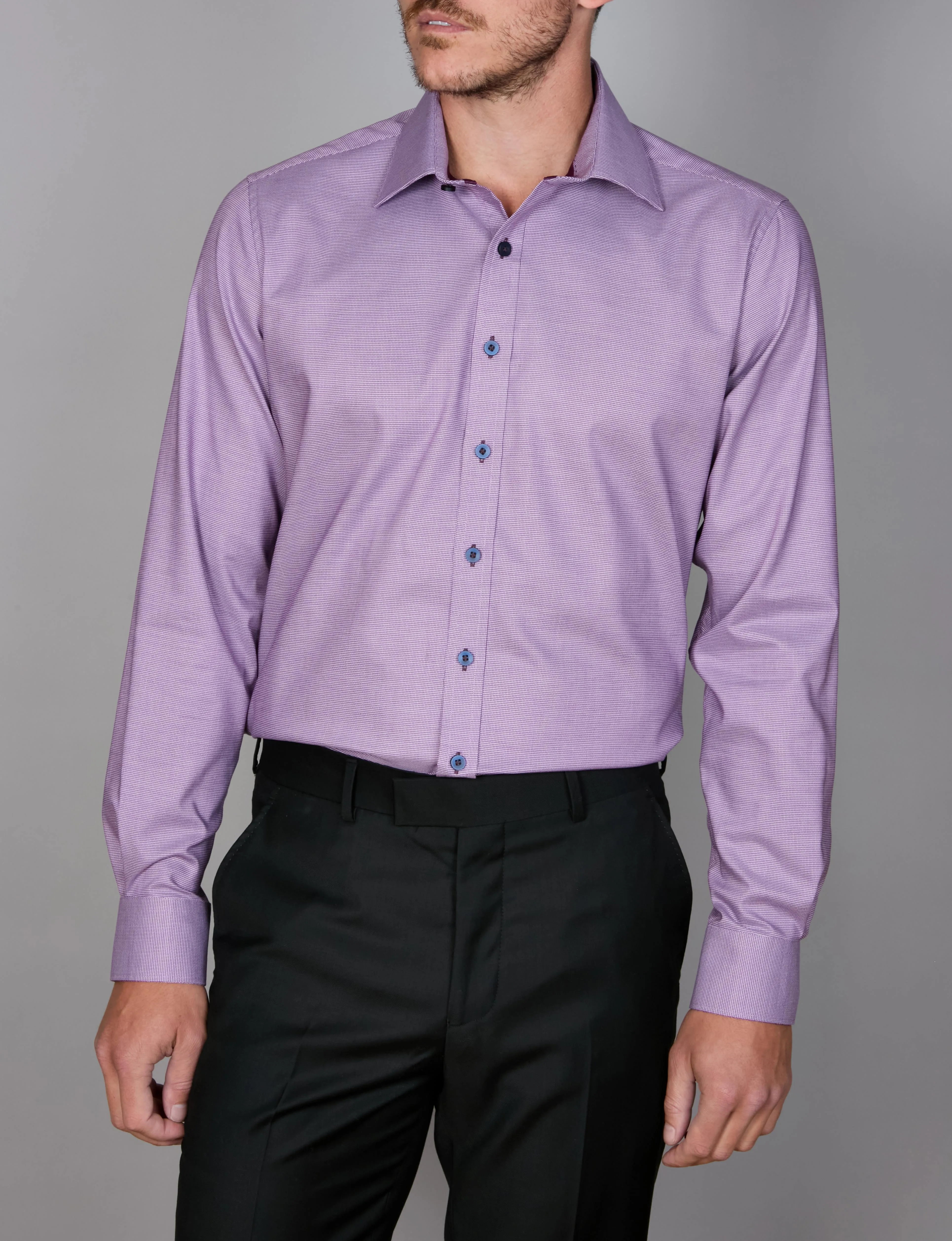 Long Sleeve Business Shirt - Antwerp Stretch Oxford - Mulberry