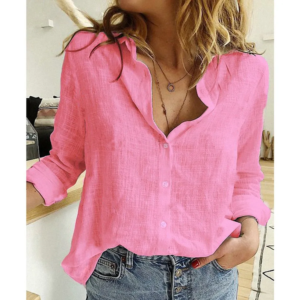 Long Sleeve Casual Linen Blouse