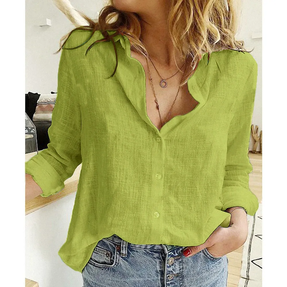 Long Sleeve Casual Linen Blouse