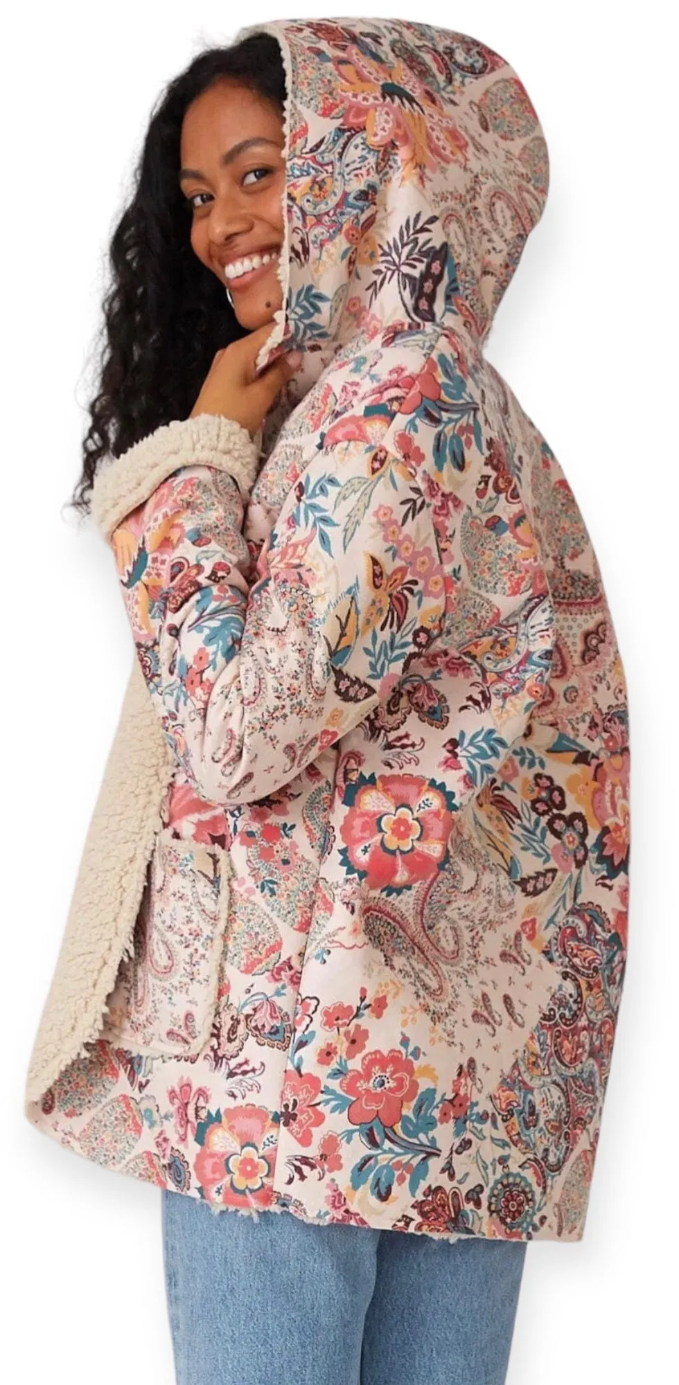 Lydia's Sherpa Soft Paisley Hooded Jacket