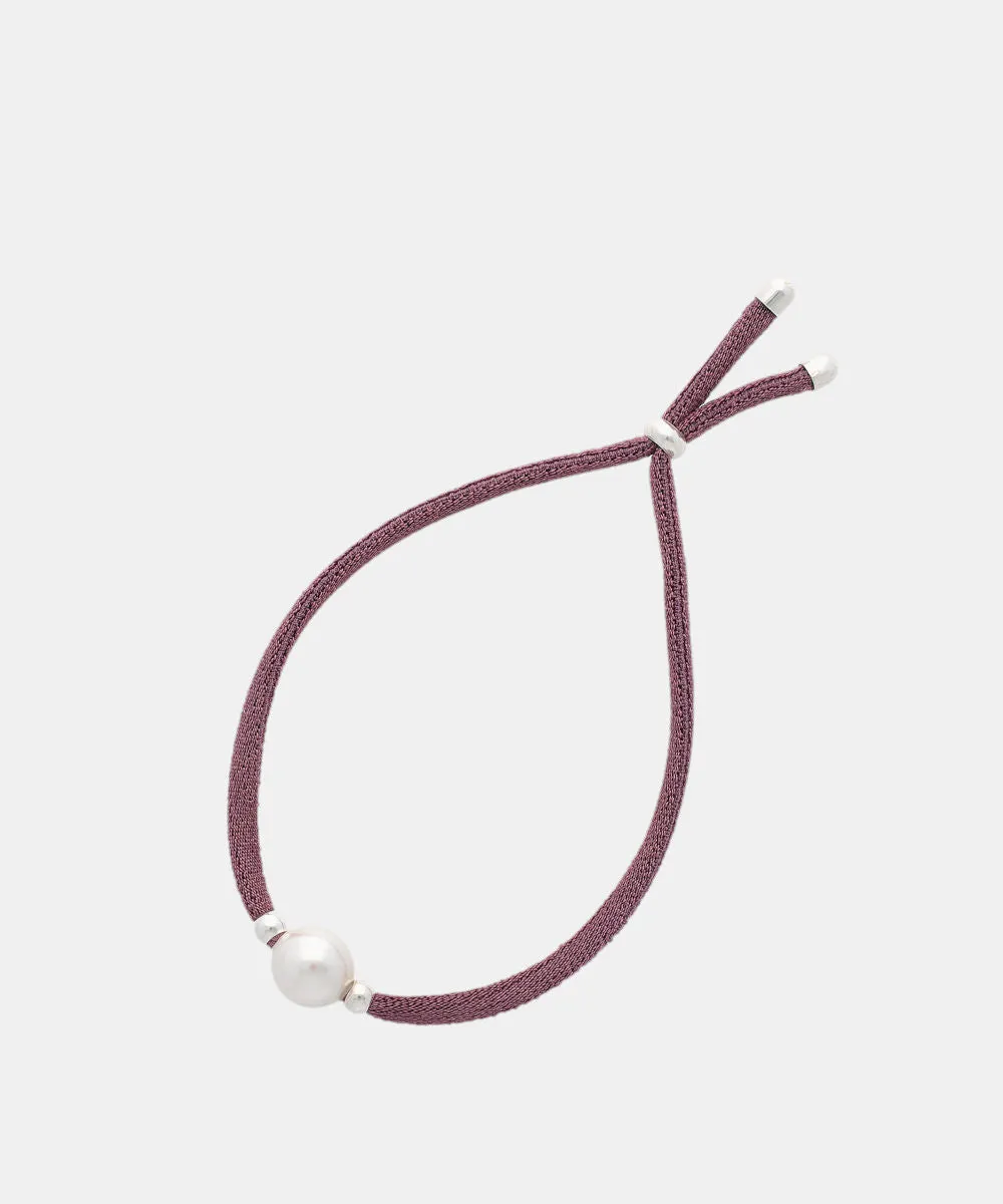 Magenta Elastic Bracelet for Women with Organic Pearl, 8mm Round White Pearl, Adjustable 7.8 Length, Sifnos Collection