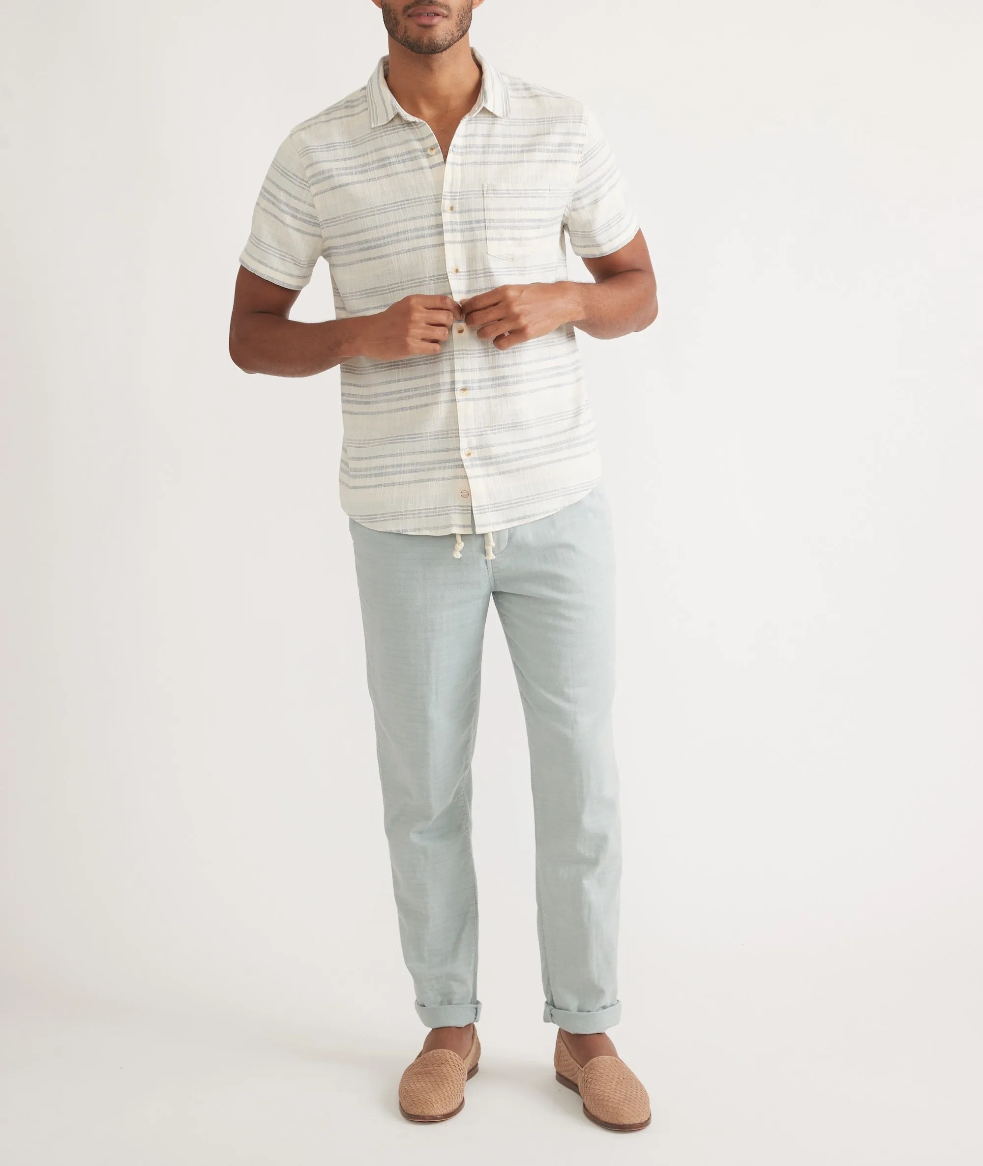 Marine Layer Stretch Selvage Short Sleeve Shirt in Cool Baja Stripe