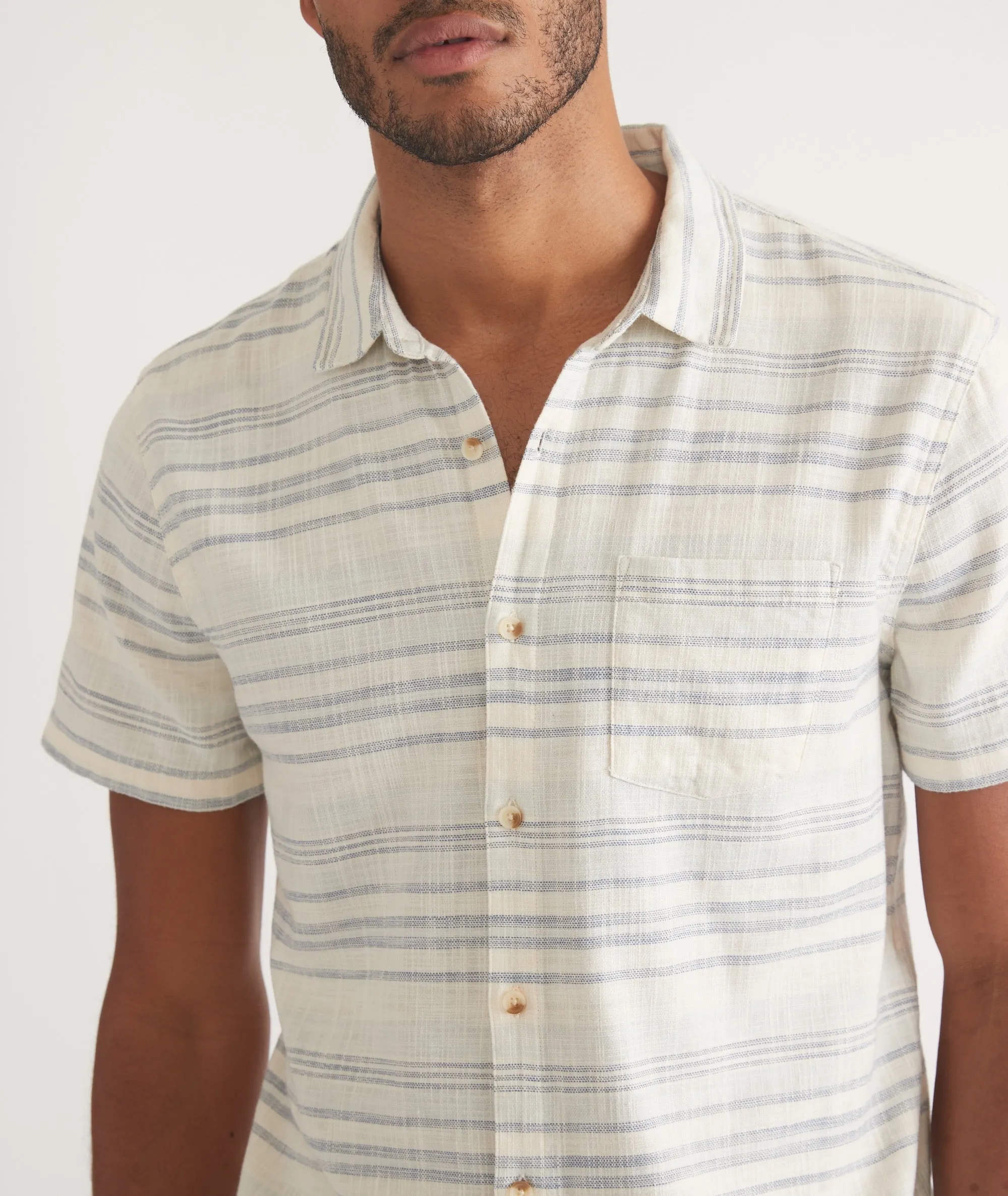 Marine Layer Stretch Selvage Short Sleeve Shirt in Cool Baja Stripe