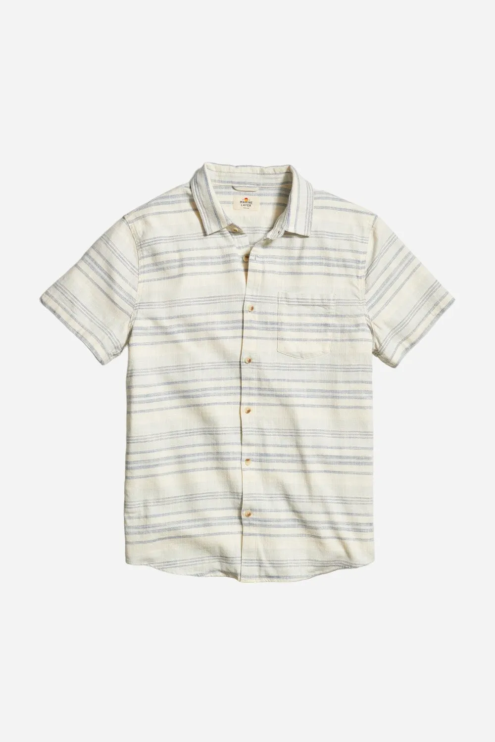 Marine Layer Stretch Selvage Short Sleeve Shirt in Cool Baja Stripe