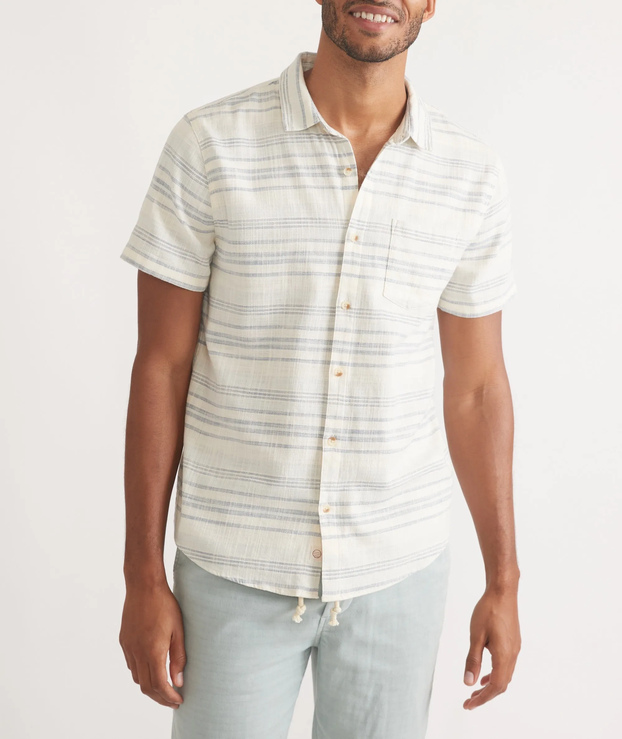 Marine Layer Stretch Selvage Short Sleeve Shirt in Cool Baja Stripe