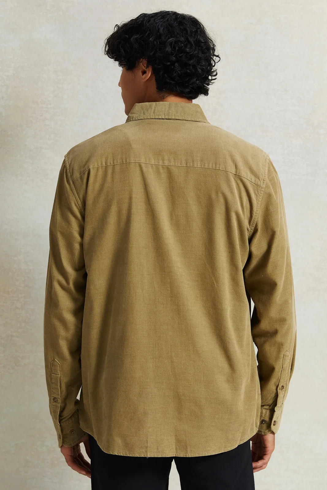 Men Beige Fine Corduroy Shirt