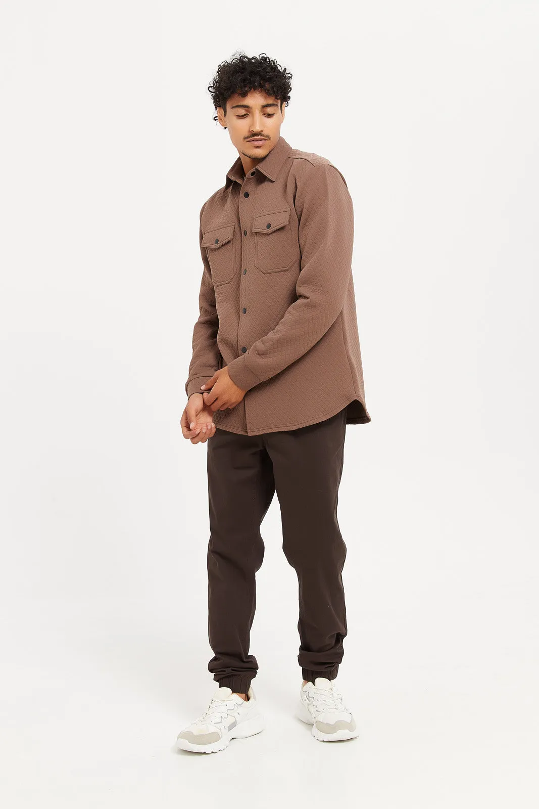 Men Brown Quilted Over Shirt