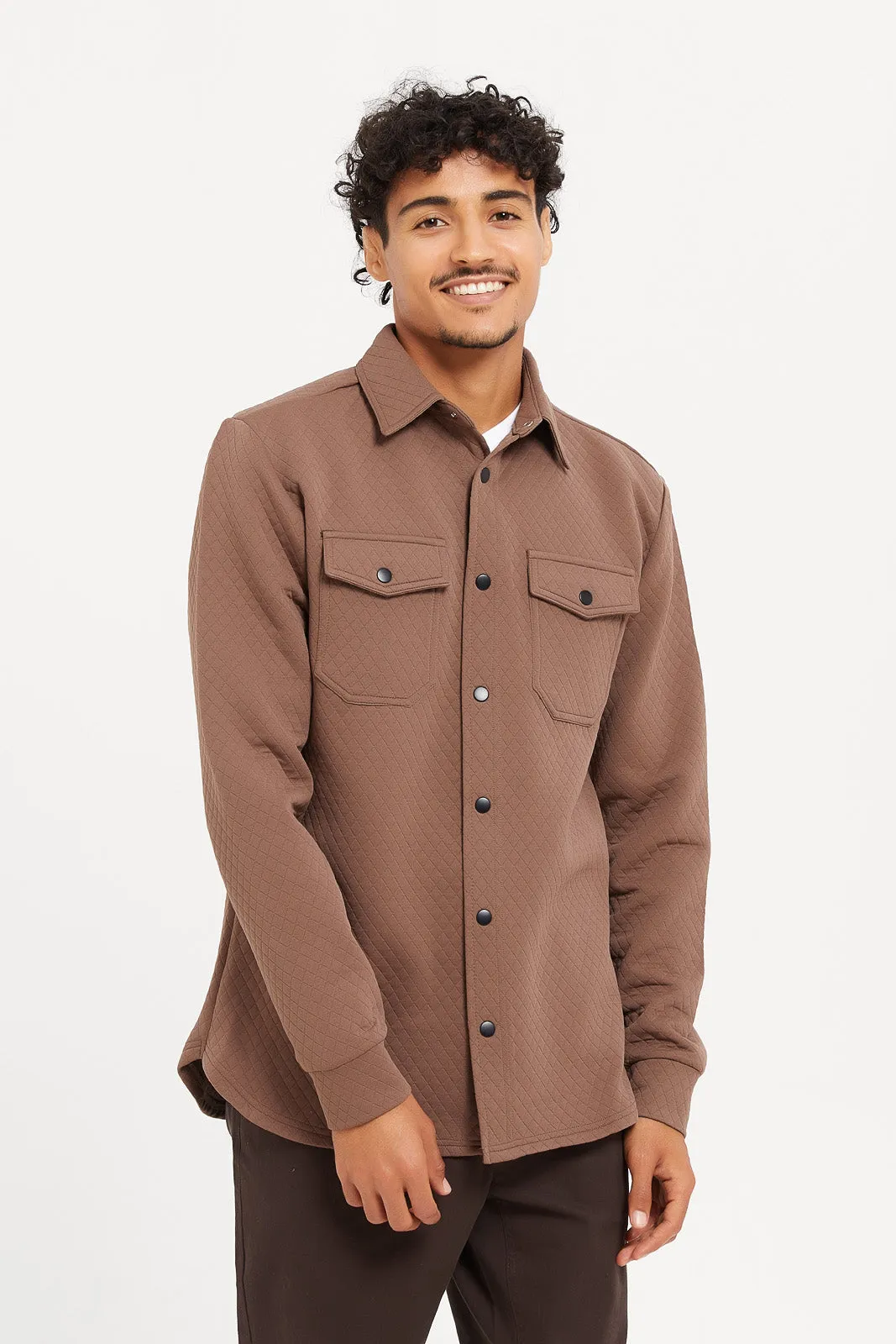 Men Brown Quilted Over Shirt