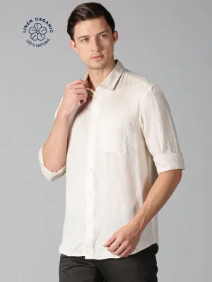 MEN LINEN BEIGE SOLID SLIM FIT SHIRT