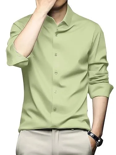 Men Regular Fit Full Sleeve Satin Silk Shirt (