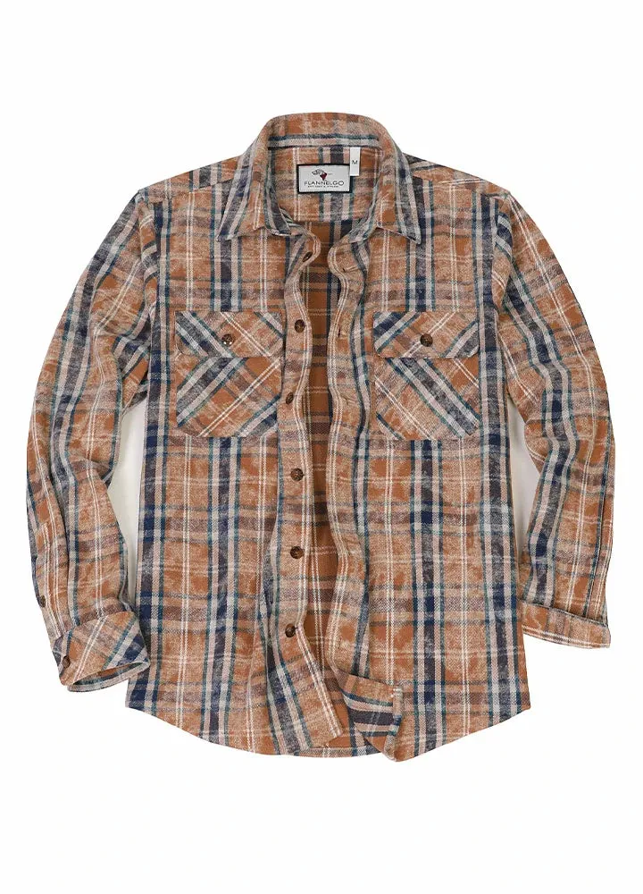 Men's Acid Washed Plaid Flannel Shirt,Midweight 100% Cotton