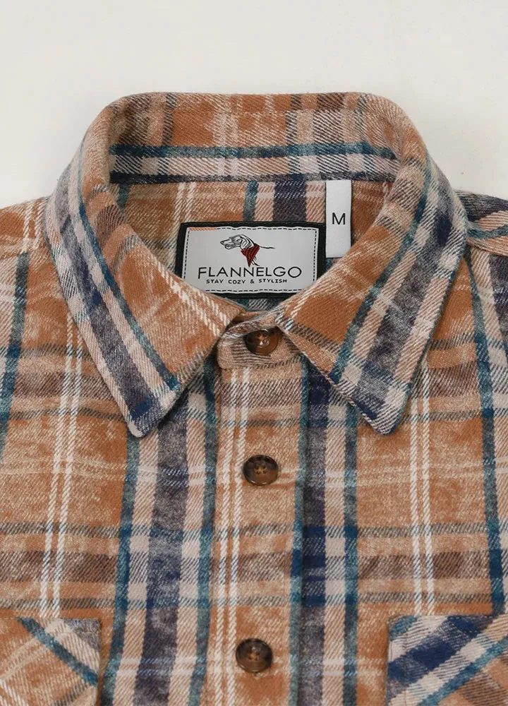 Men's Acid Washed Plaid Flannel Shirt,Midweight 100% Cotton